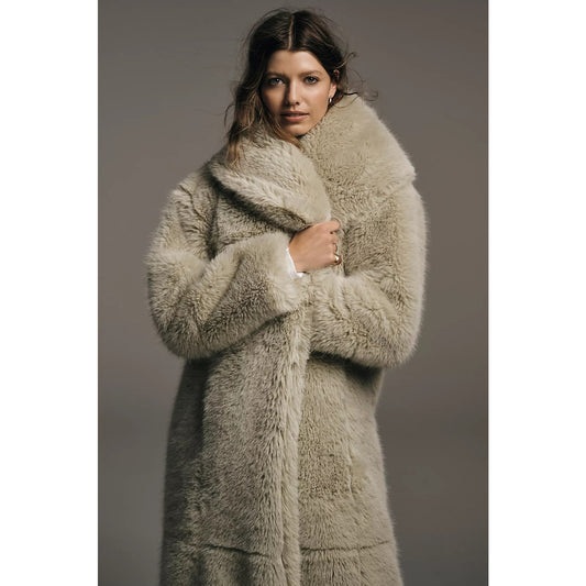 FREE PEOPLE Pistacho Soft Shoreditch Faux Fur Maxi Topcoat Sz Small NWT