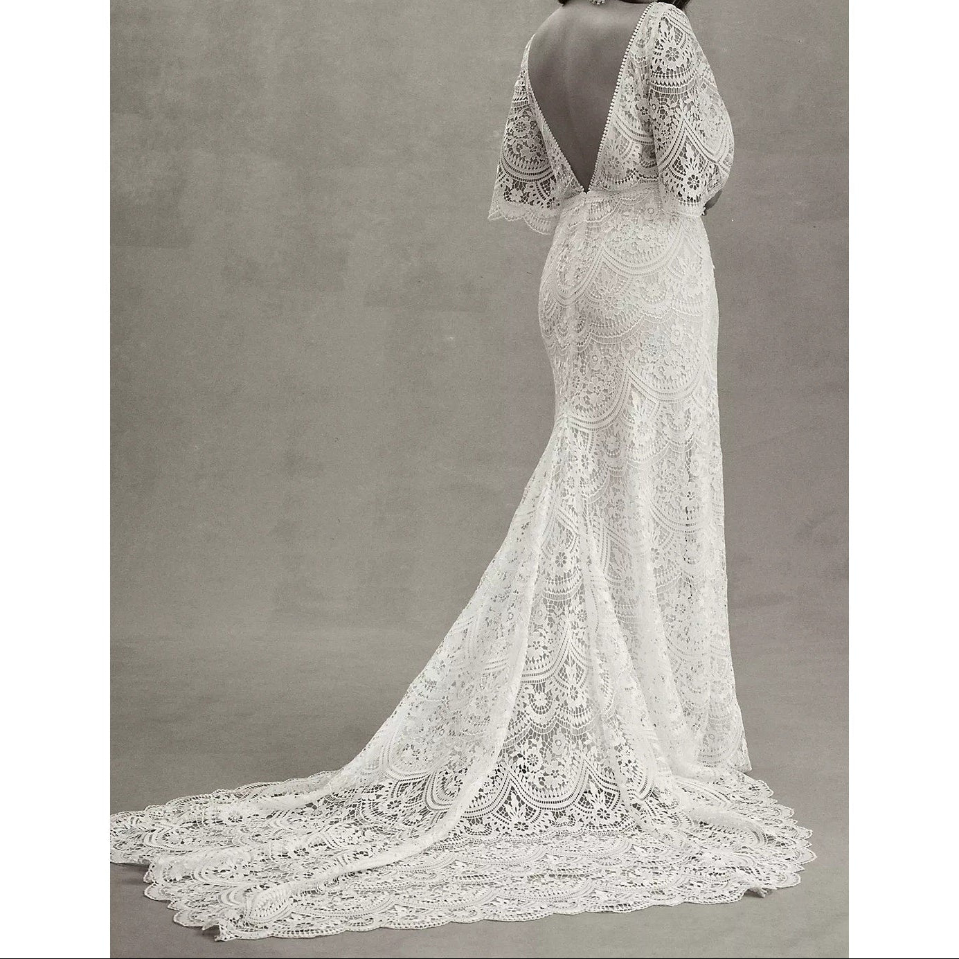 BHLDN Rish Haleh Flutter-Sleeve Lace V-Neck Fit & Flare Wedding Gown 22W NWT