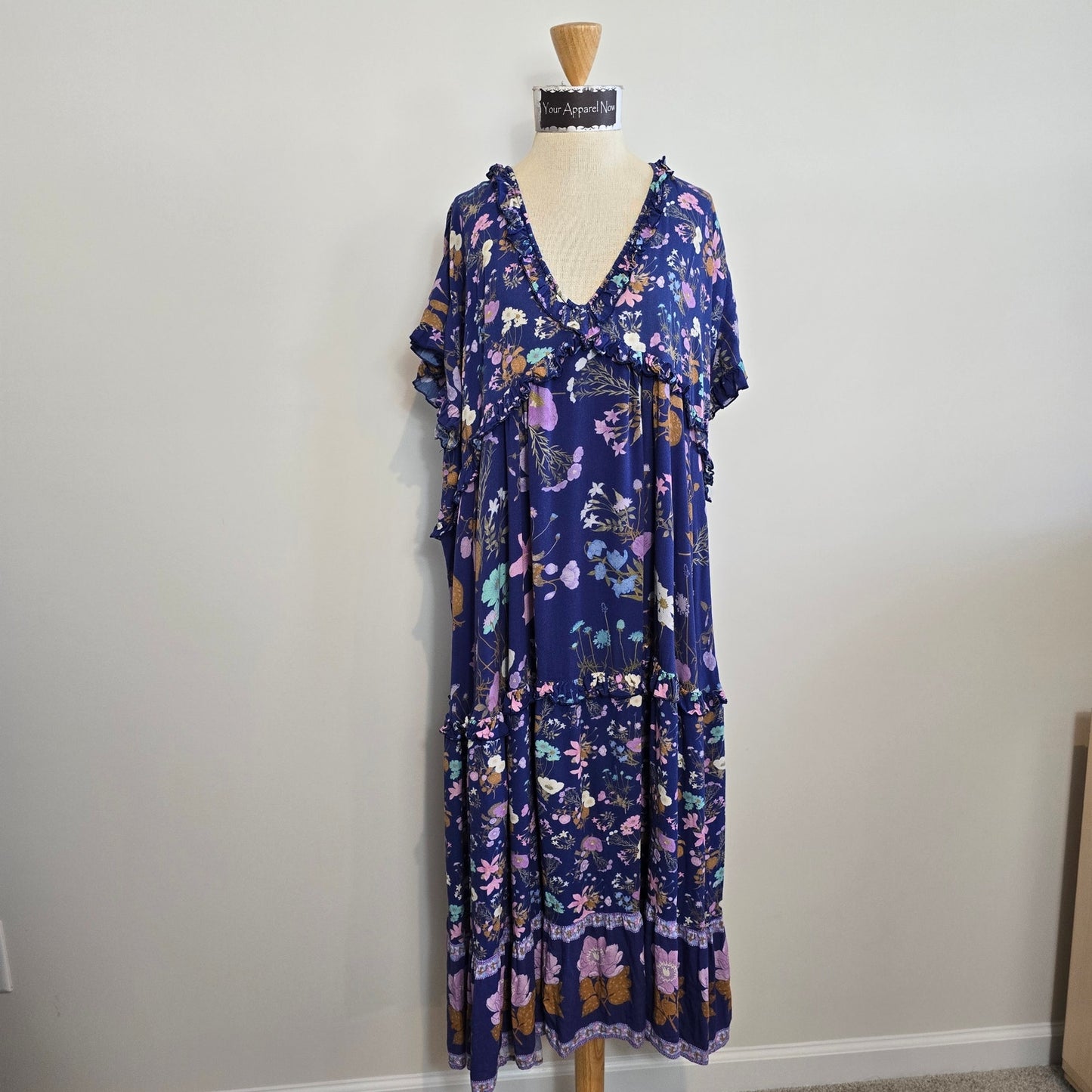 Spell & The Gypsy Collective Navy Wild Bloom Midi Gown Dress Sz Large (802)