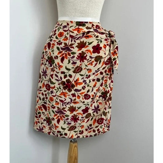 Coldwater Creek Multi-Color Silk Floral Print Half Wrap Skirt (108)