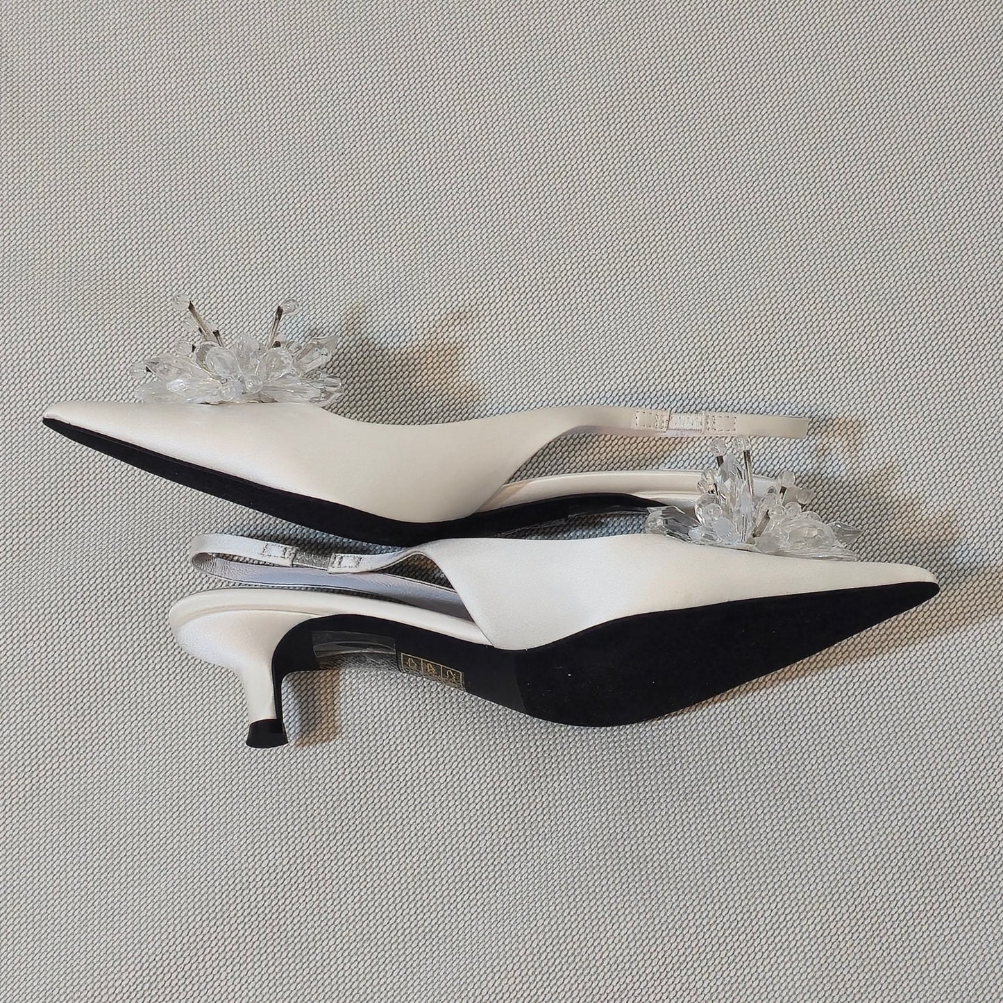 Jeffrey Campbell Kitten Heel Slingback White Satin Crystal Embellishment Sz 6.5
