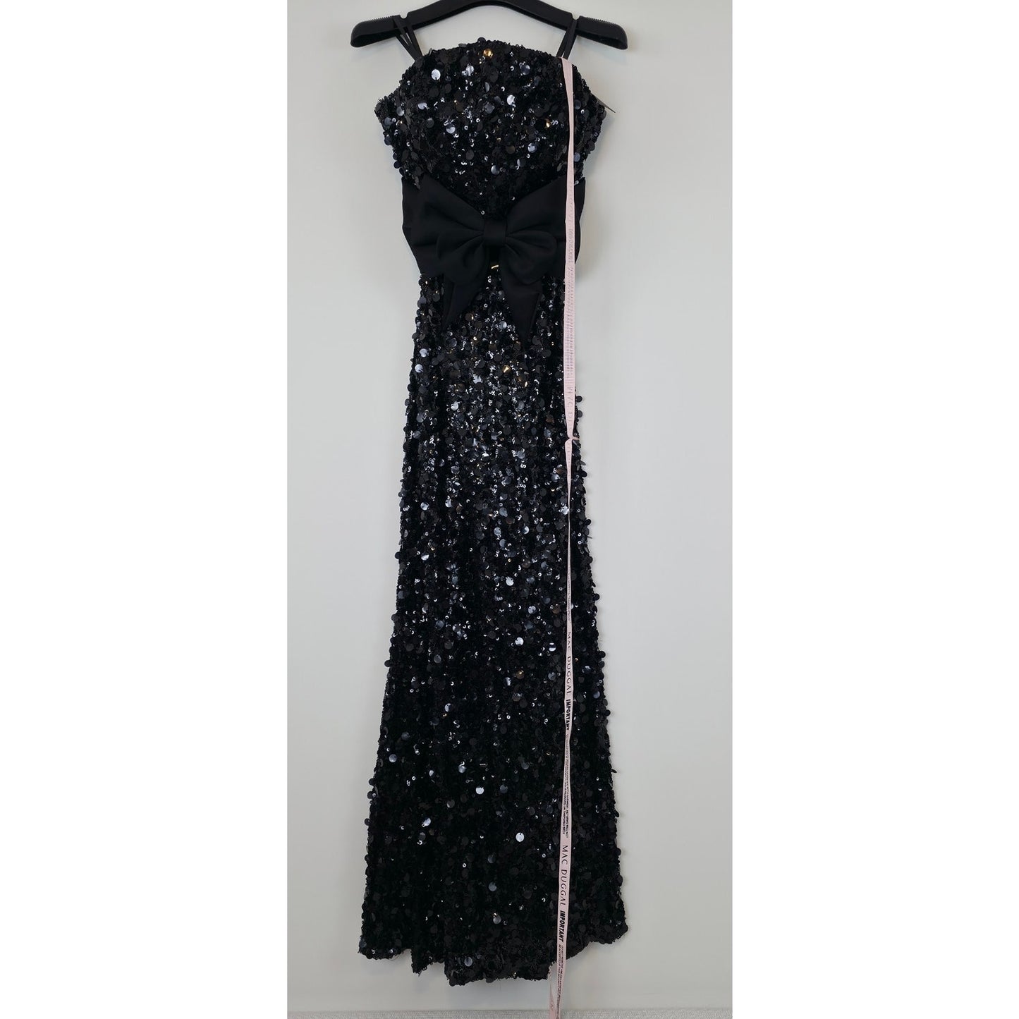 Ieena Mac Duggal Black Strapless Sequin Evening Gown With Bow Sz 4 NWT