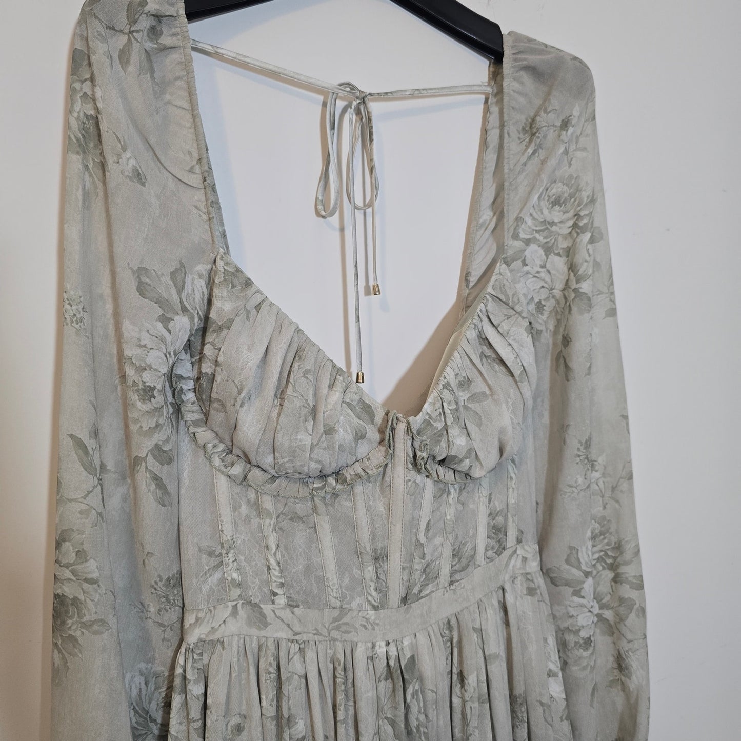 V. Chapman Sage Tapestry Carmella Long Sleeve Corset Chiffon Maxi Dress