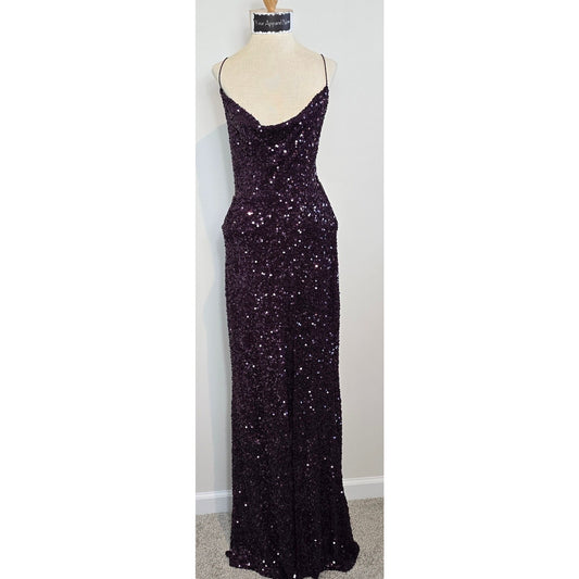 Plum Esperanza Formal Sleeveless A-line Front Slit Sequin Long Dress Sz S
