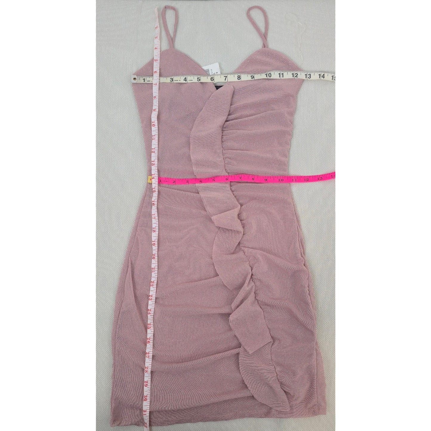 Windsor Sleeveless Sparkly Mauve Glitter Ruffle Mini Dress Sz Medium