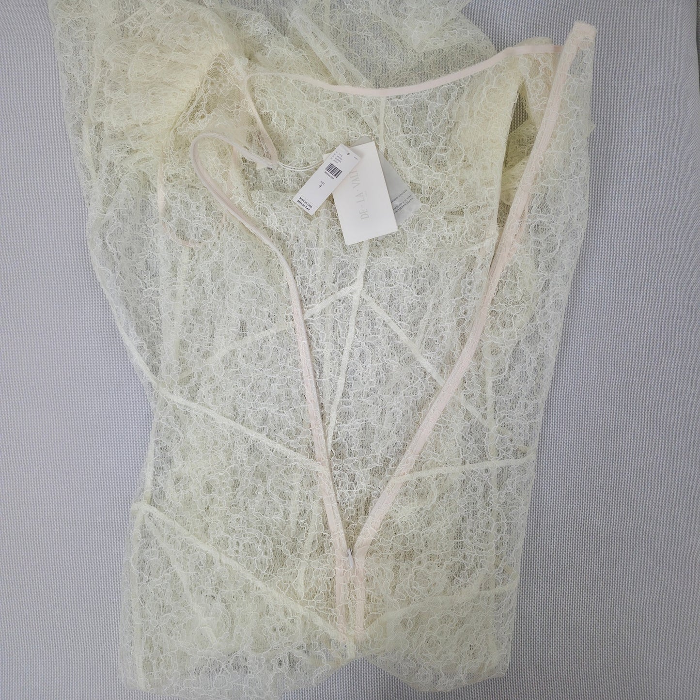 DE LA VALI Ivory Nephele Lace Fishtail Maxi Dress Ivory Sz US 4 NWT