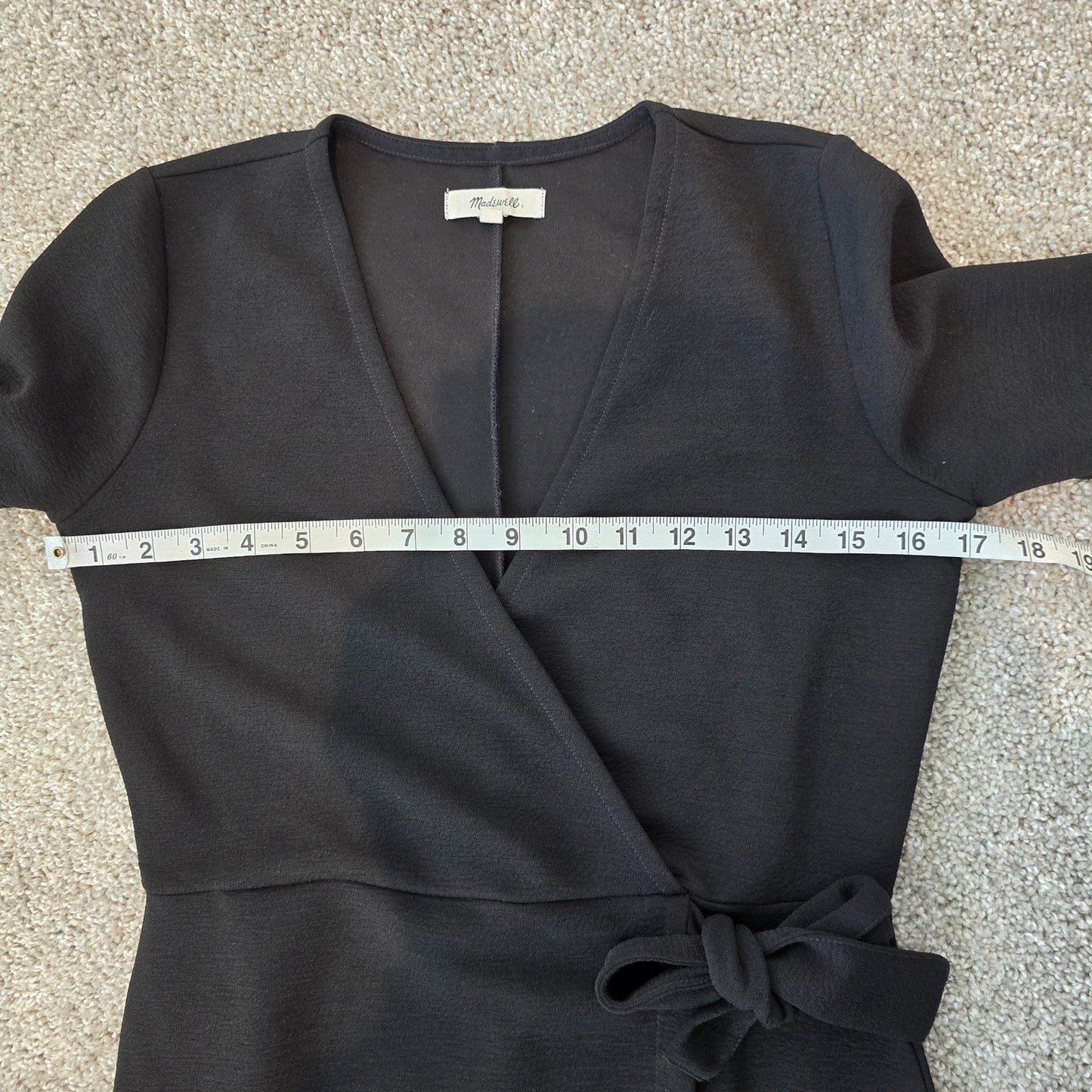 Madewell Women Black Long Sleeve V neck Faux Wrap Midi Dress Sz XS (705)