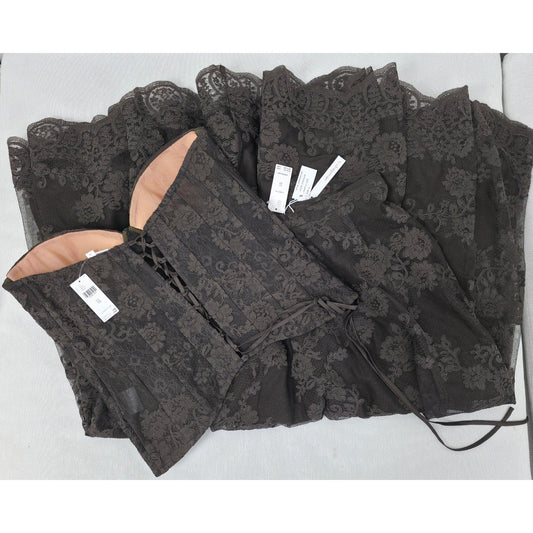 V. Chapman Chocolate Carolena Set Corset Skirt Chantilly Lace Sz 12 NWT