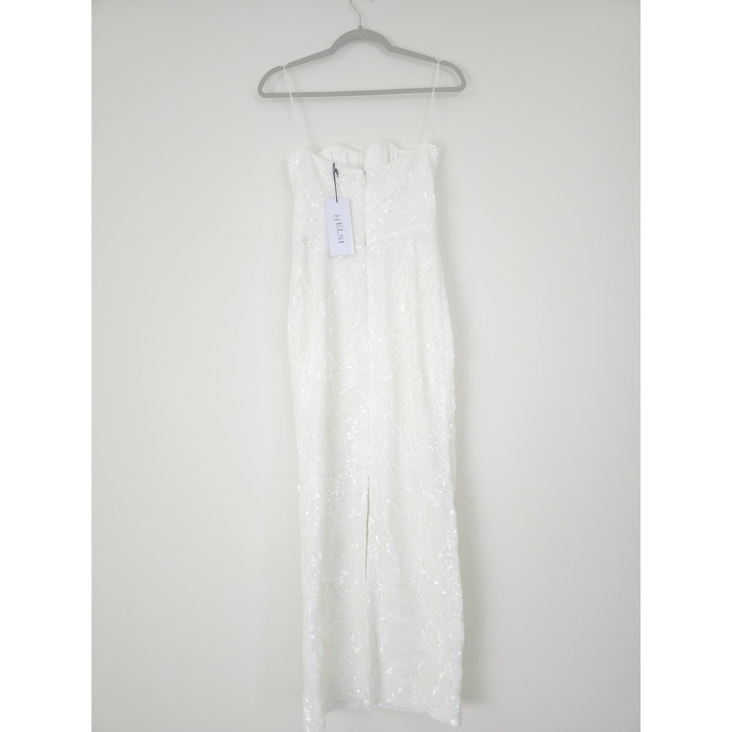 Helsi White Leslie Strapless Sequin Lace Column Midi Dress Sz Medium