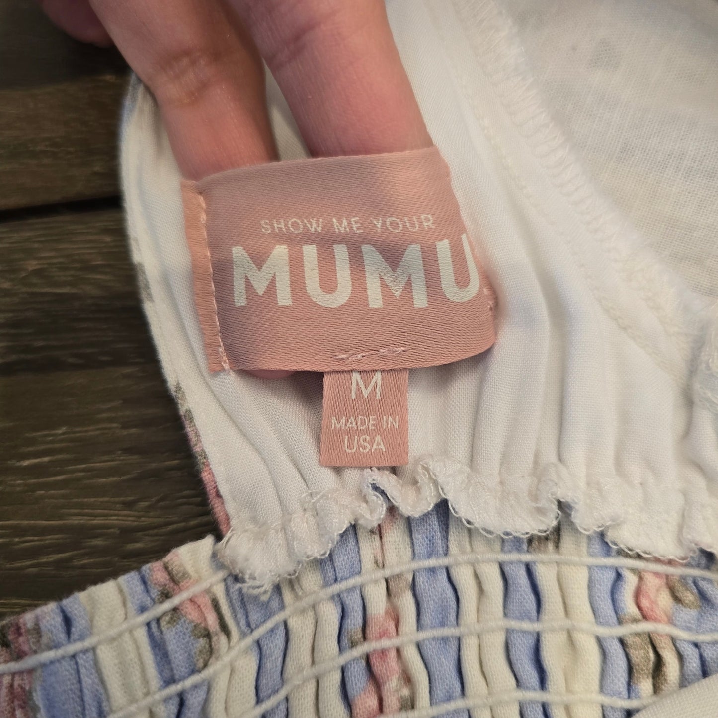 Show Me Your Mumu Addie White Blue Stripes Floral Short Sleeve Mini Dress Sz M