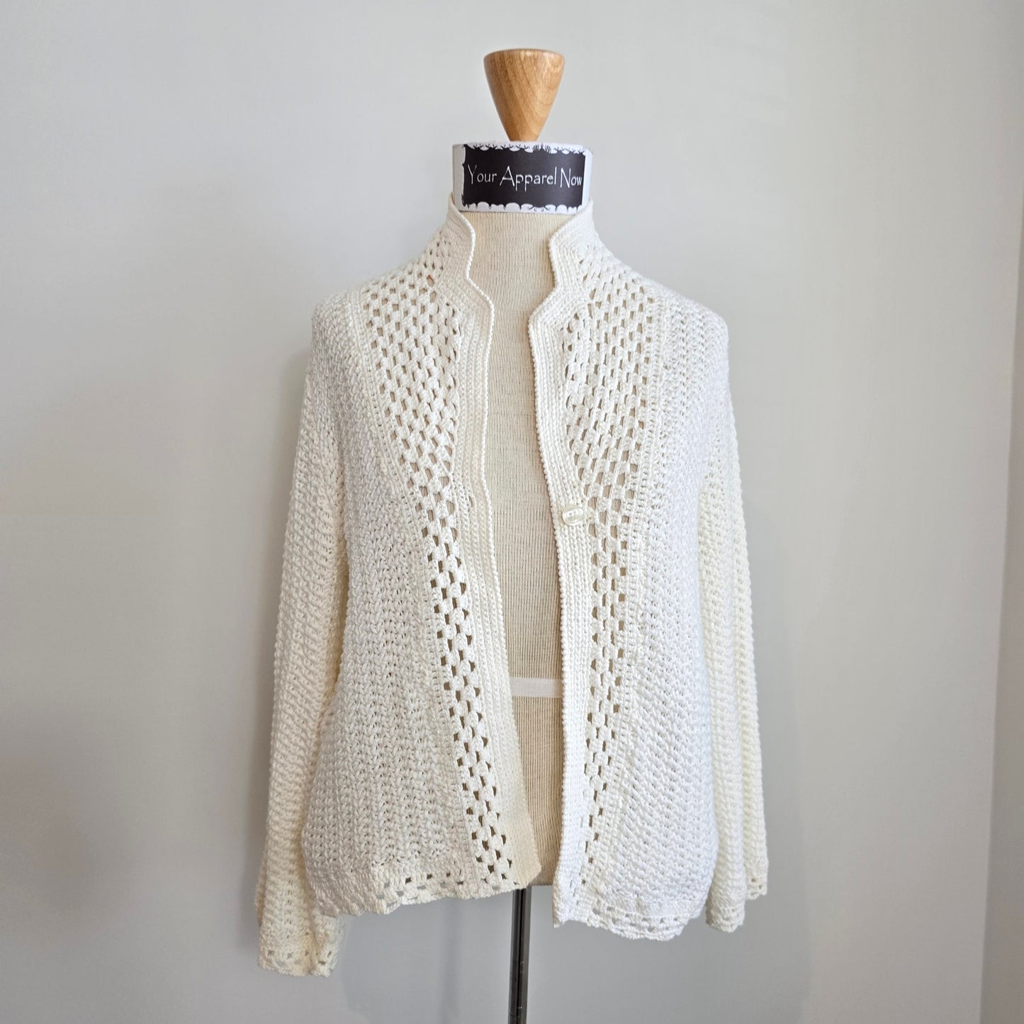 Ann Taylor Ivory Lace Crochet Sweater Cardigan Sz MP (710)