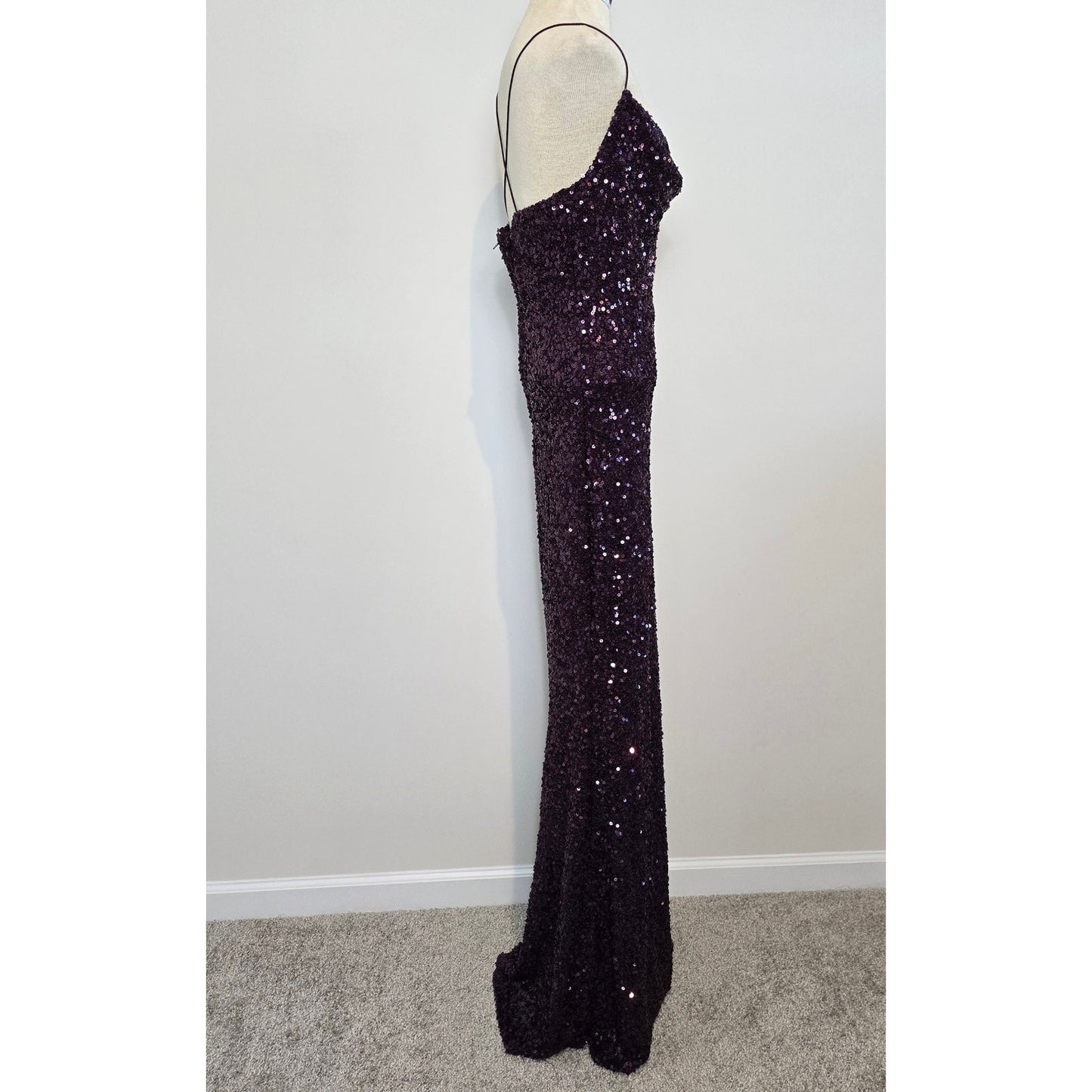 Plum Esperanza Formal Sleeveless A-line Front Slit Sequin Long Dress Sz XS (759)