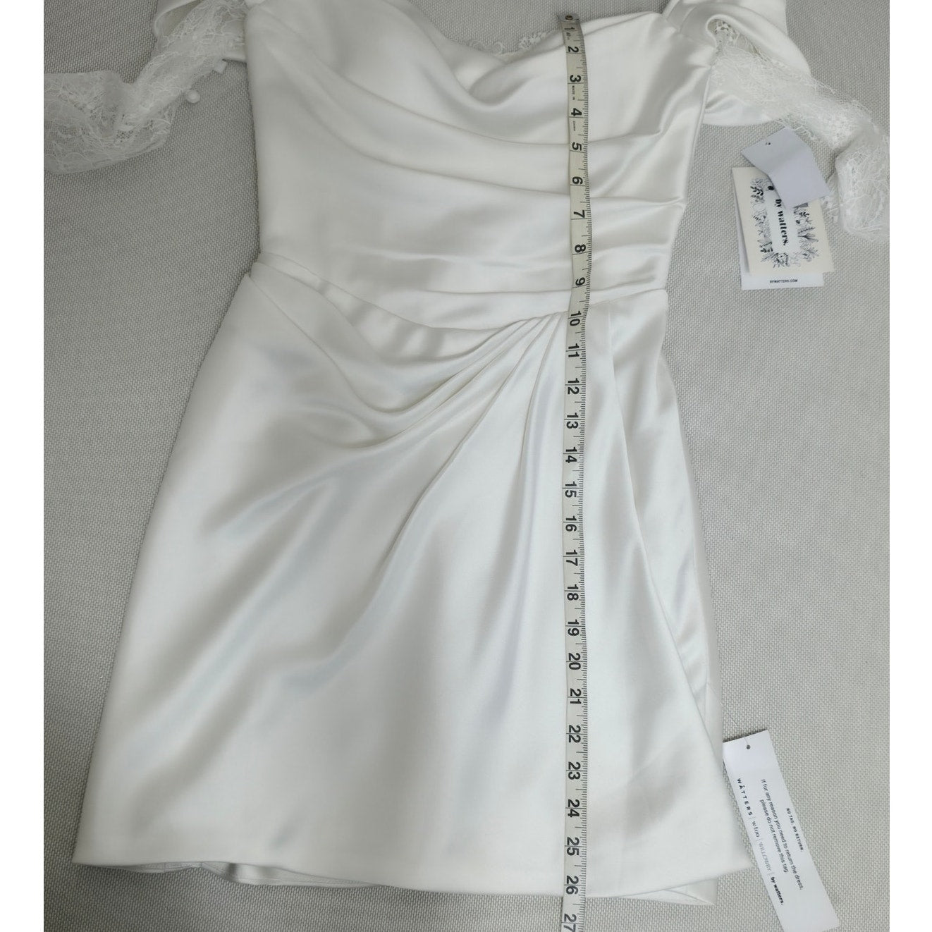 Watters Ivory Harlow Off-The-Shoulder Satin & Lace Mini Dress sz 0 NWT