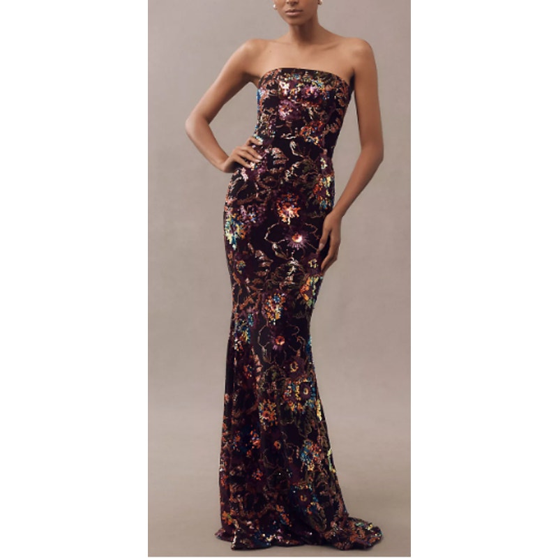 Helsi Helen Strapless Floral Stretch Sequin Mermaid Maxi Dress Sz Small NWT