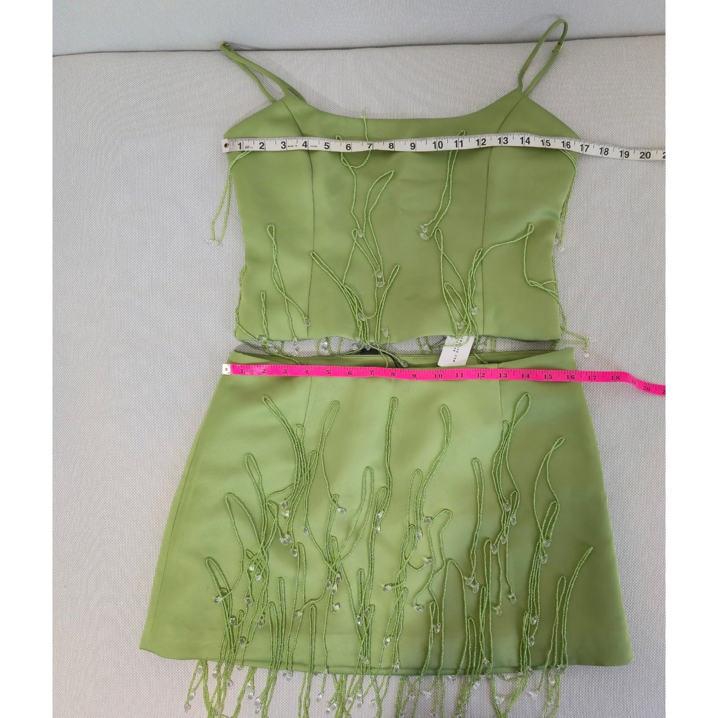 Anthro. DELFI Green Draped Beaded Detail Bijou and Joya Skirt Set Sz Medium