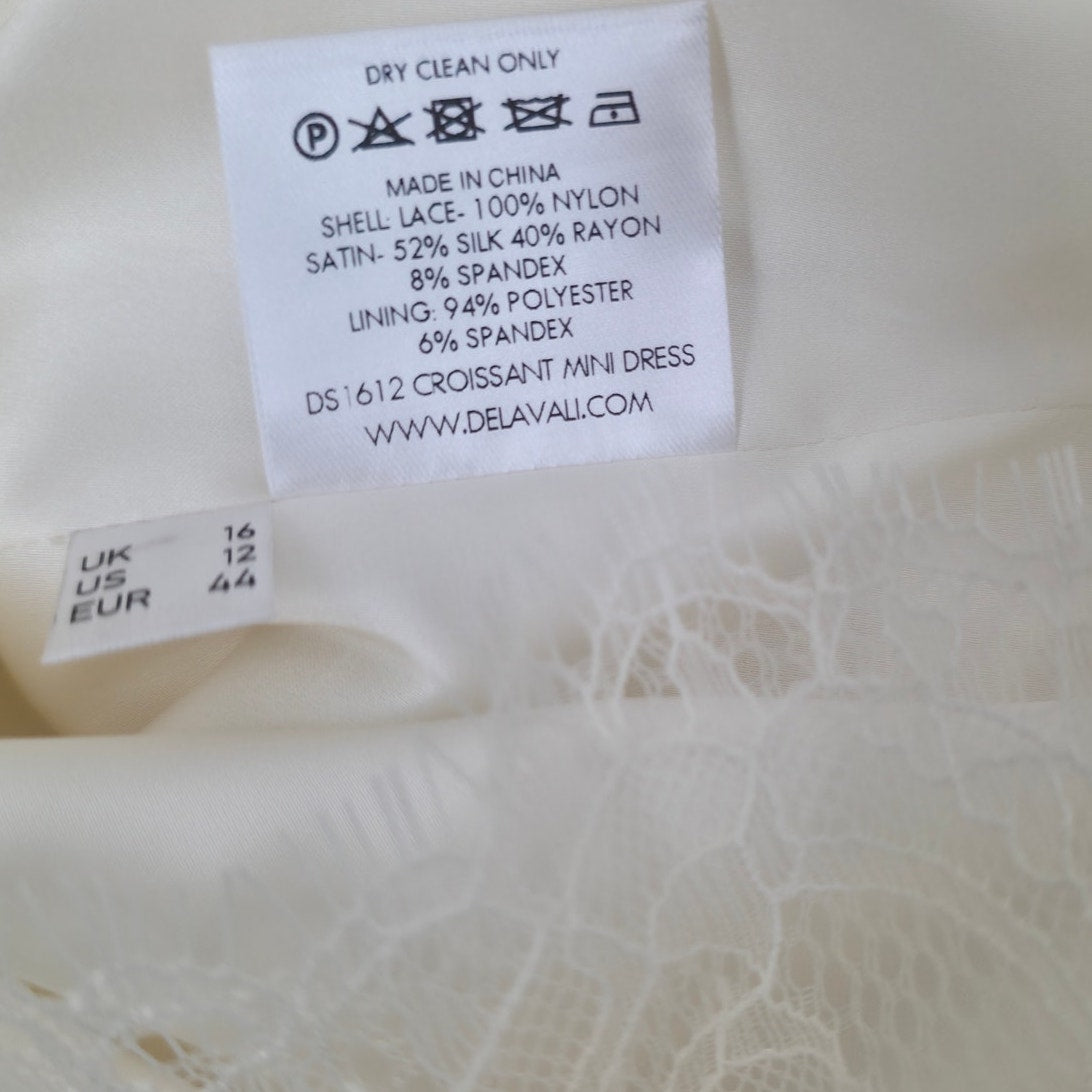 De La Vali Ivory Croissant Long-Sleeve Lace Wedding Mini Dress Sz 12 NWT