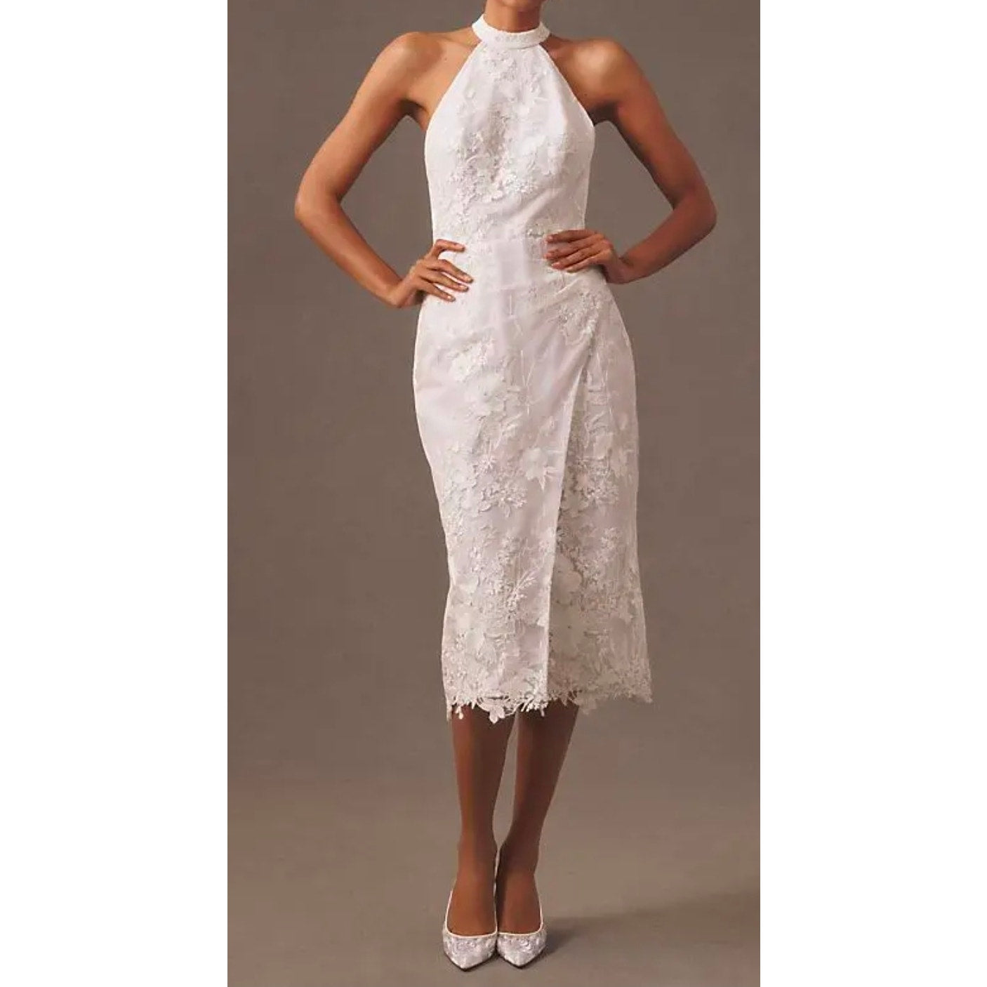 Anne Barge Unforgettable Halter Embroidered Lace Midi Dress Sz Small