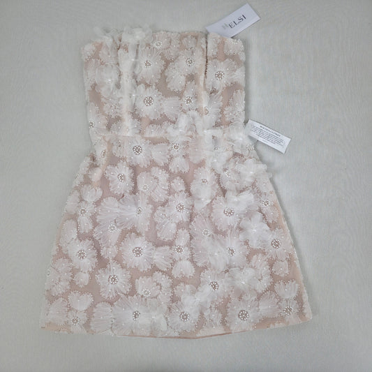 HELSI Tory Off White Nude Strapless Beaded Floral Applique Mini Dress Small NWT