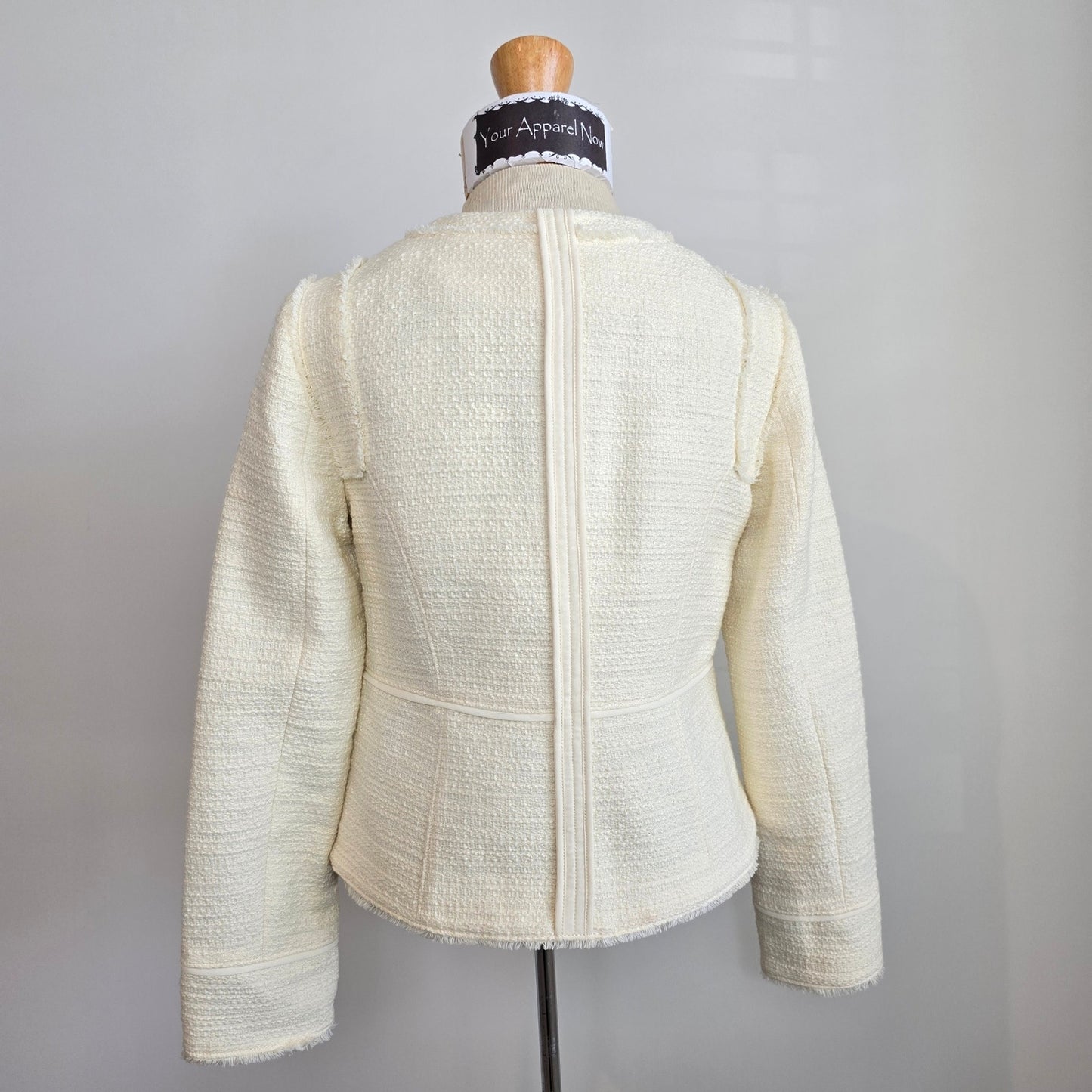 White House Black Market New Ivory Classic Soft Tweed Long Sleeve Jacket Sz 0