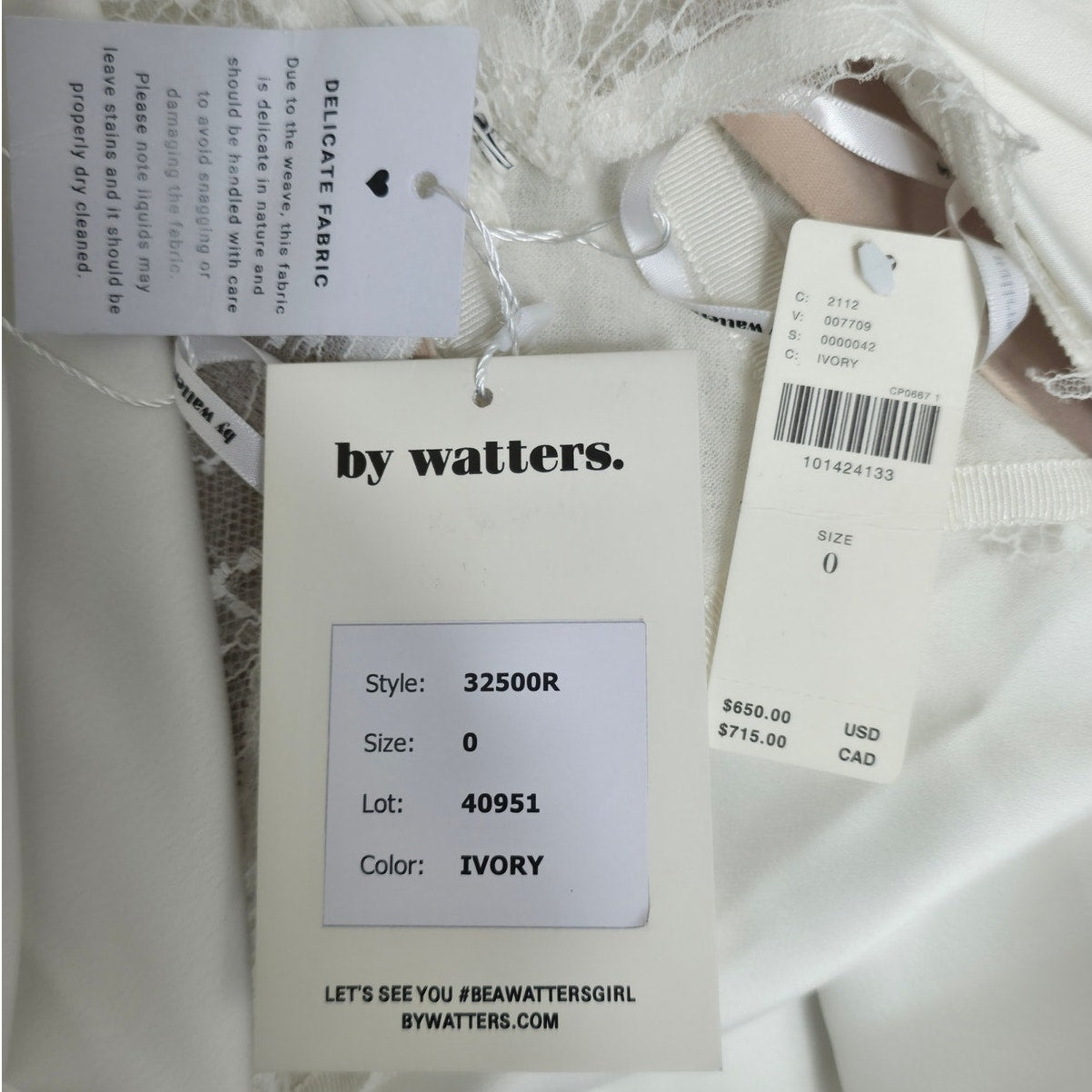 Watters Ivory Harlow Off-The-Shoulder Satin & Lace Mini Dress sz 0 NWT