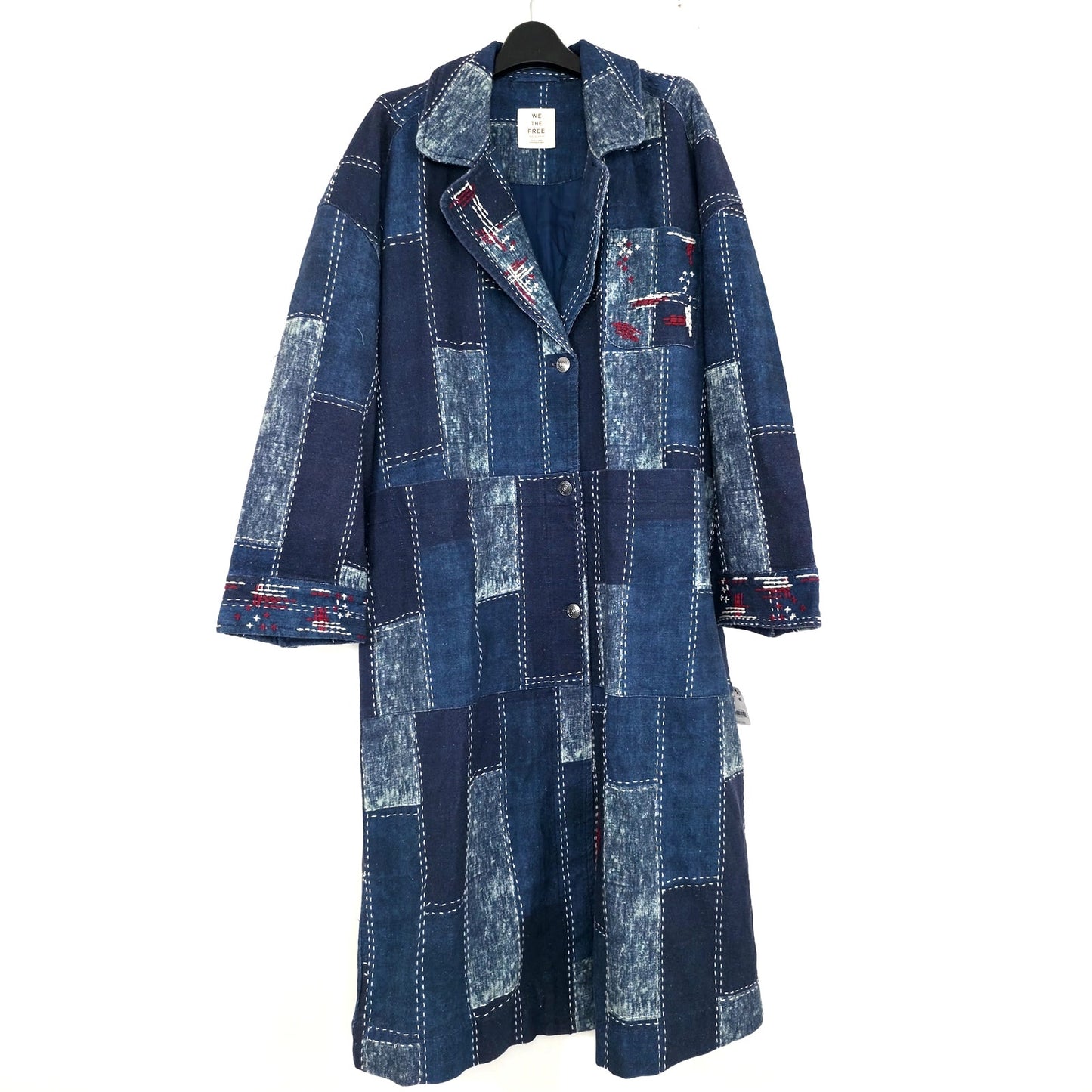 Free People We The Free Open Studio Duster Indigo Patchwork Denim Coat XS/S NWT