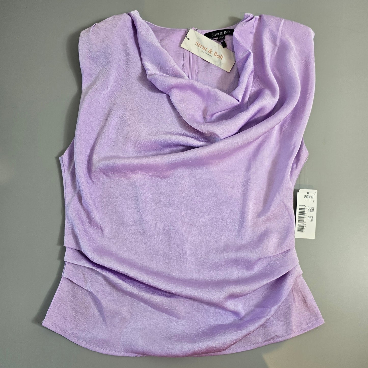 Strut & Bolt Lavender Sleeveless Shoulder Pad Cowl Neck Blouse Sz M (792)