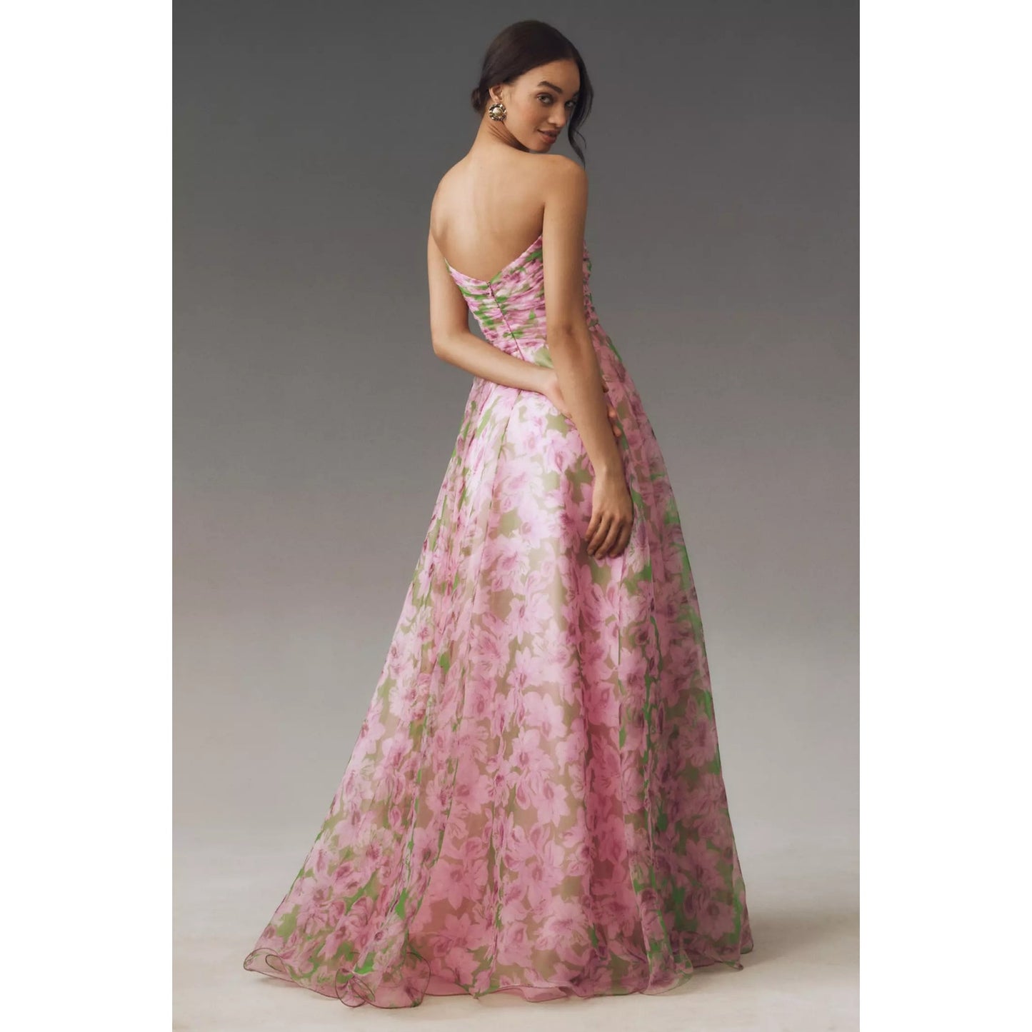 Anthropologie Mac Duggal Multi Pink Strapless Chiffon Maxi Dress Sz 8