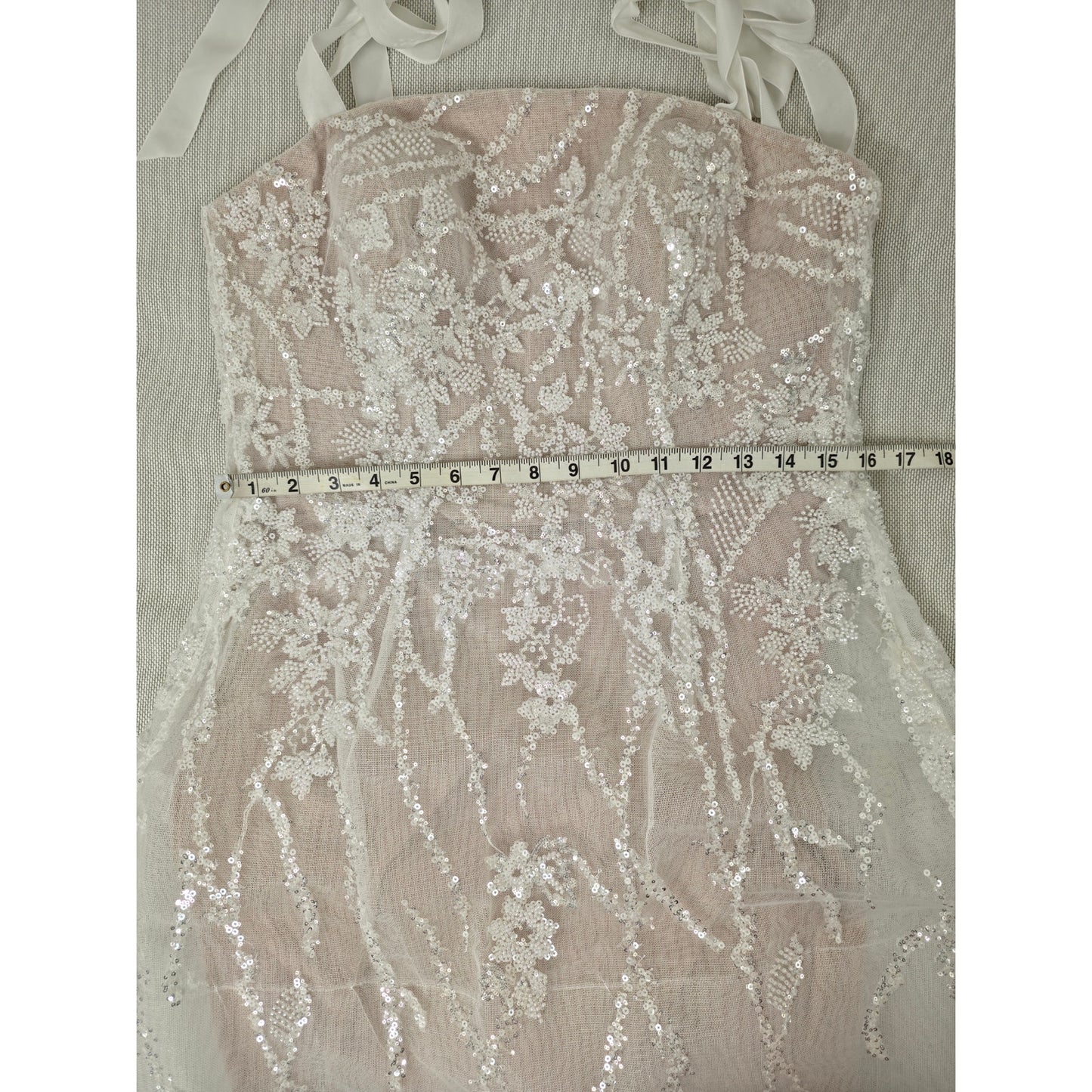 Watters Prancer Beading Tulle Ivory Shimmer Corset Bodice Mini Dress Sz 8 NWT