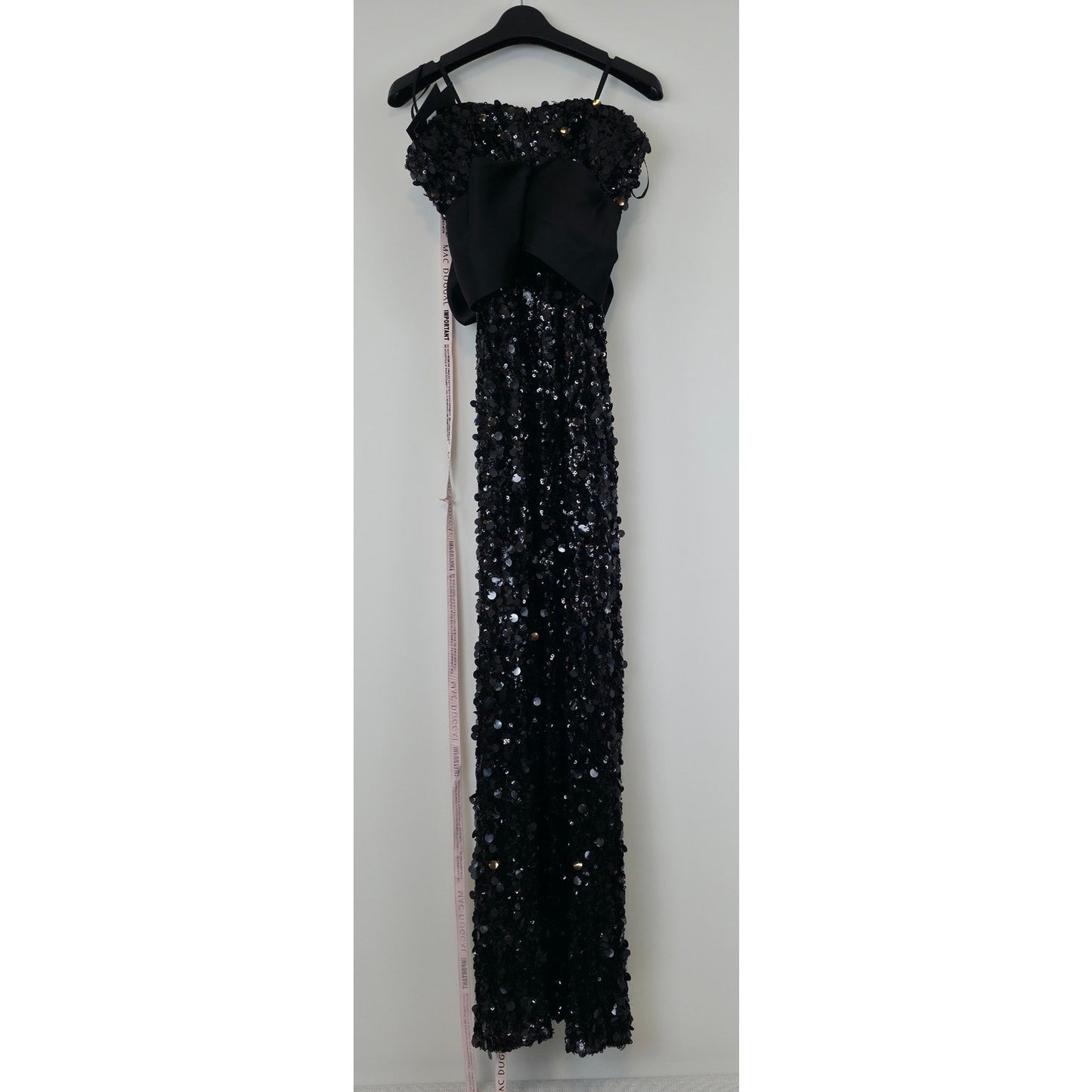 Ieena Mac Duggal Black Strapless Sequin Evening Gown With Bow Sz 6 NWT