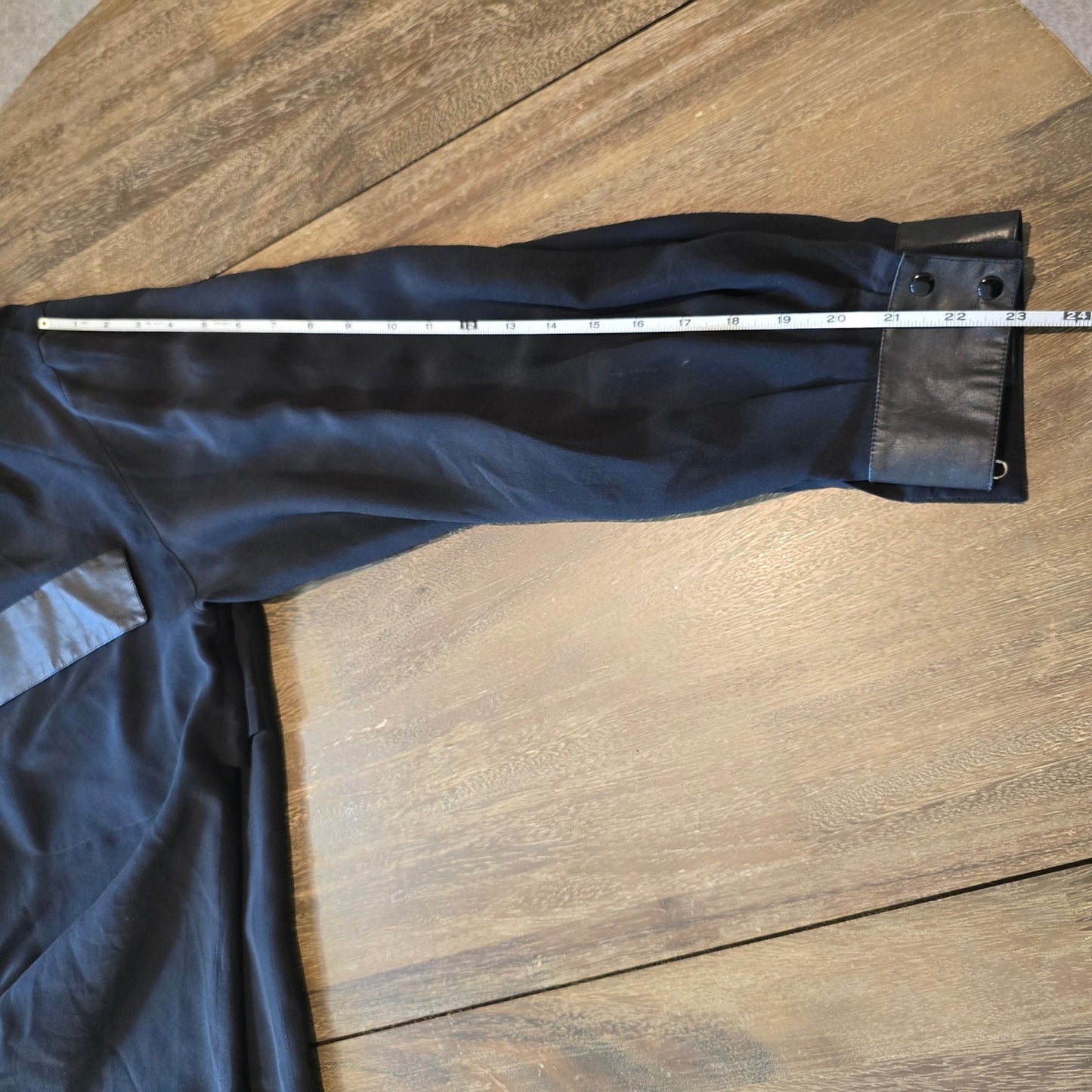 Vintage BOK HAUTE COUTURE Black Button Down Blouse Leather Trim (741)