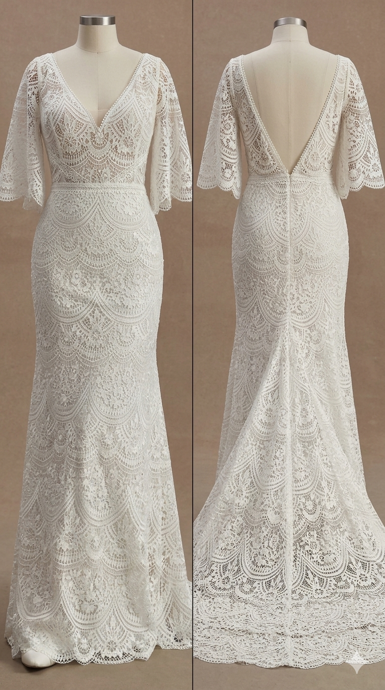 BHLDN Rish Haleh Flutter-Sleeve Lace V-Neck Fit & Flare Wedding Gown 22W NWT