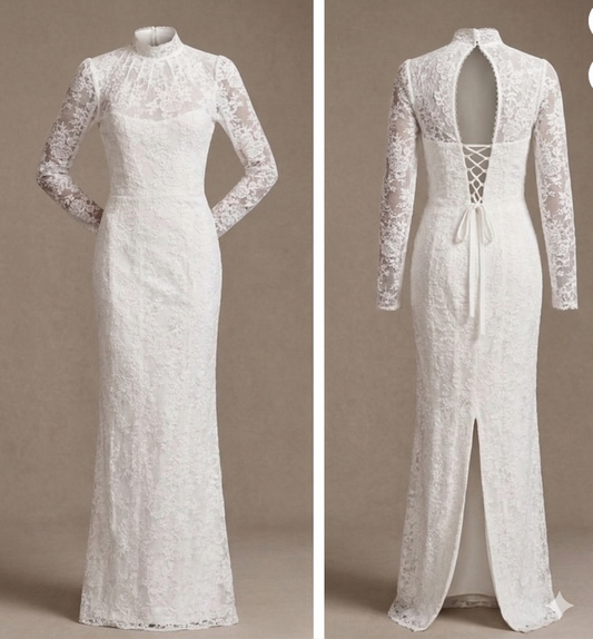V. Chapman White Jules Turtleneck Lace Bride Wedding Maxi Dress NWT 12 Read Desc.