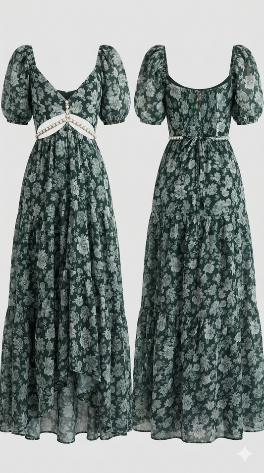 V. Chapman The Emma Dress in Emerald Peony Print Maxi Dress Sz 10 NWT