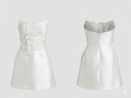 Watters Ivory Brie Strapless Embellished Pearl Floral Bridal Wedding Mini Dress 12 NWT
