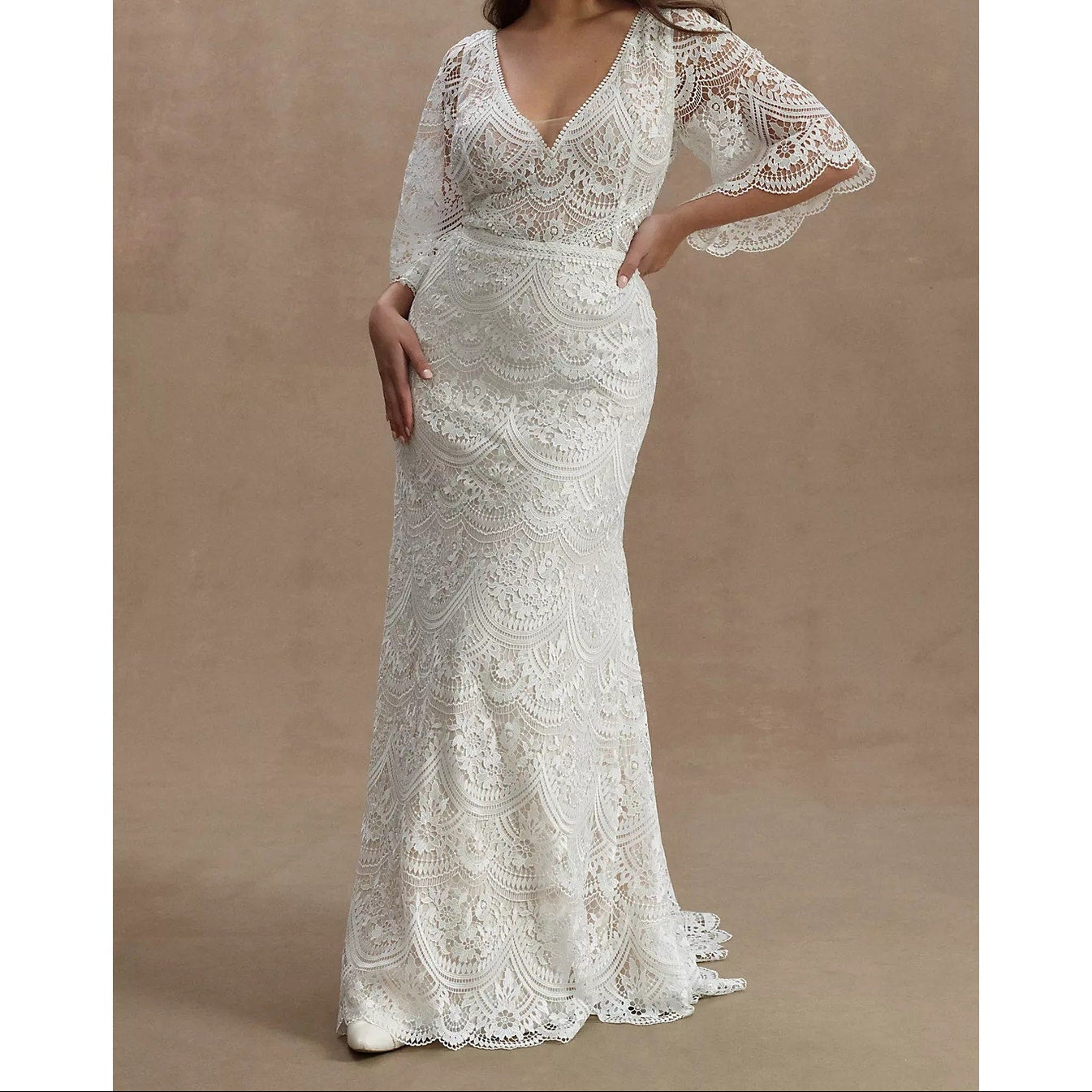 BHLDN Rish Haleh Flutter-Sleeve Lace V-Neck Fit & Flare Wedding Gown 22W NWT