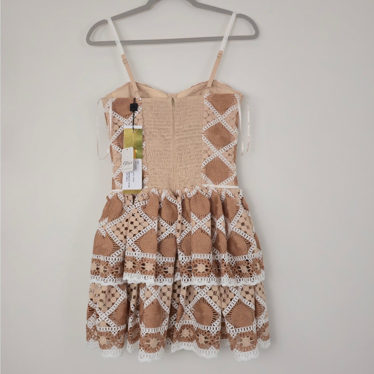 PATBO Beige Bossa Crochet Corset Style Sleeveless Mini Dress Sz 2 NWT