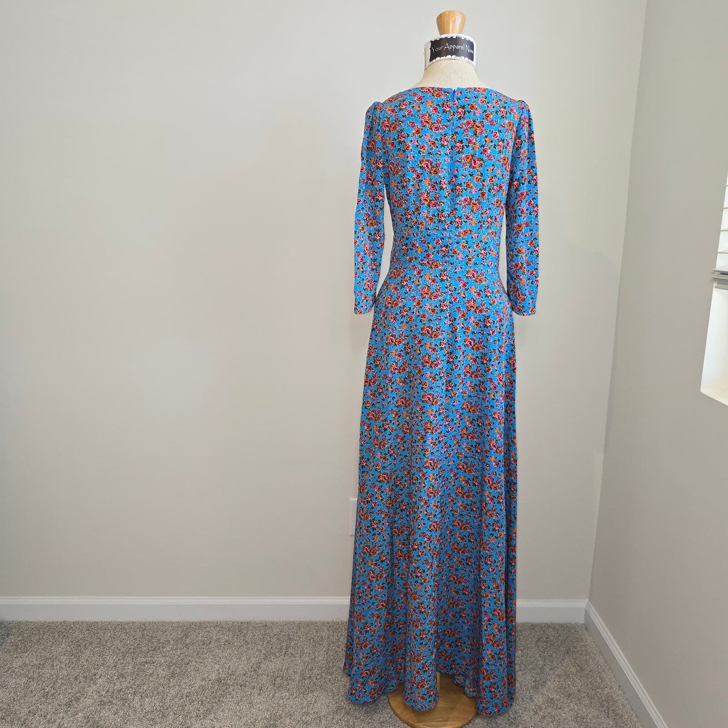 Arefeva Women's Blue Floral Print 3/4 Sleeves Modest Maxi Dress Sz Small (701)