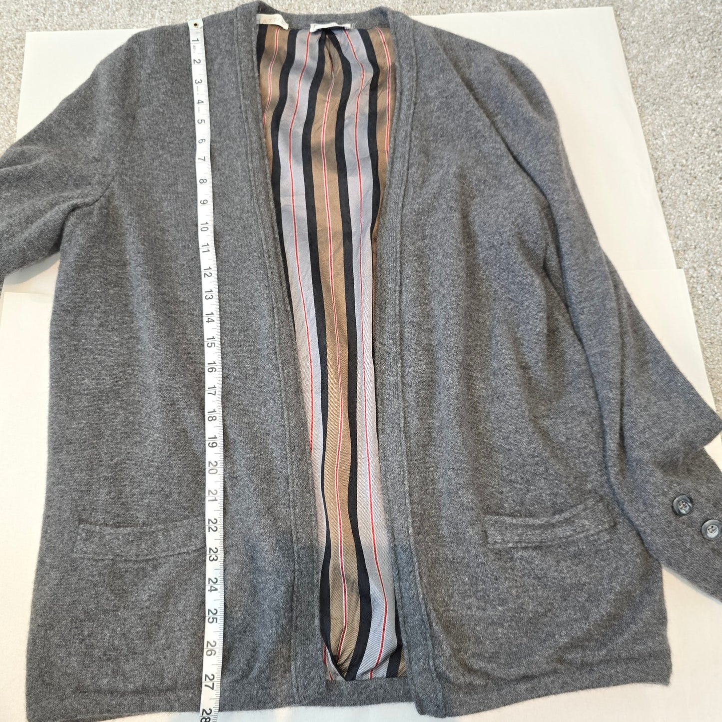 Valentino Boutique Vintage Gray Open Cardigan Side Pockets Silk Cashmere Sweater