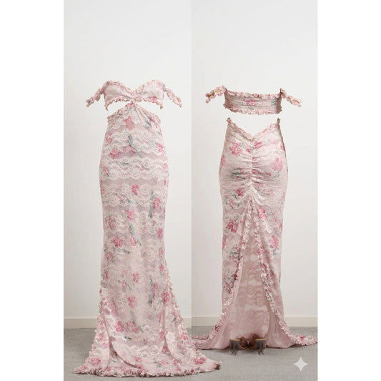 Dzo Harper Pink Floral Lace Maxi Dress Sz Large NWT
