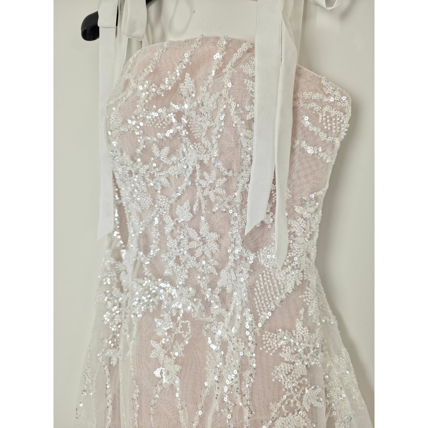 Watters Prancer Beading Tulle Ivory Shimmer Corset Bodice Mini Dress Sz 8 NWT