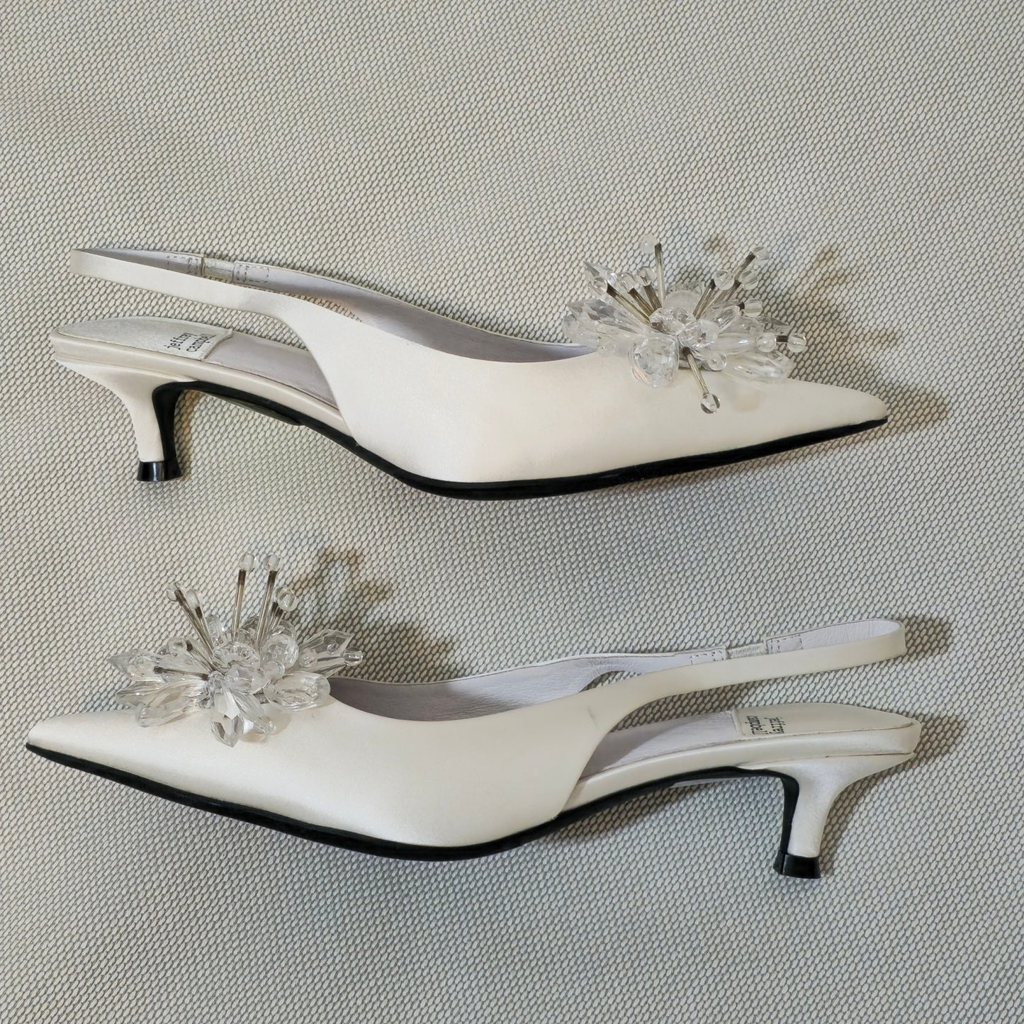 Jeffrey Campbell Kitten Heel Slingback White Satin Crystal Embellishment Sz 6.5