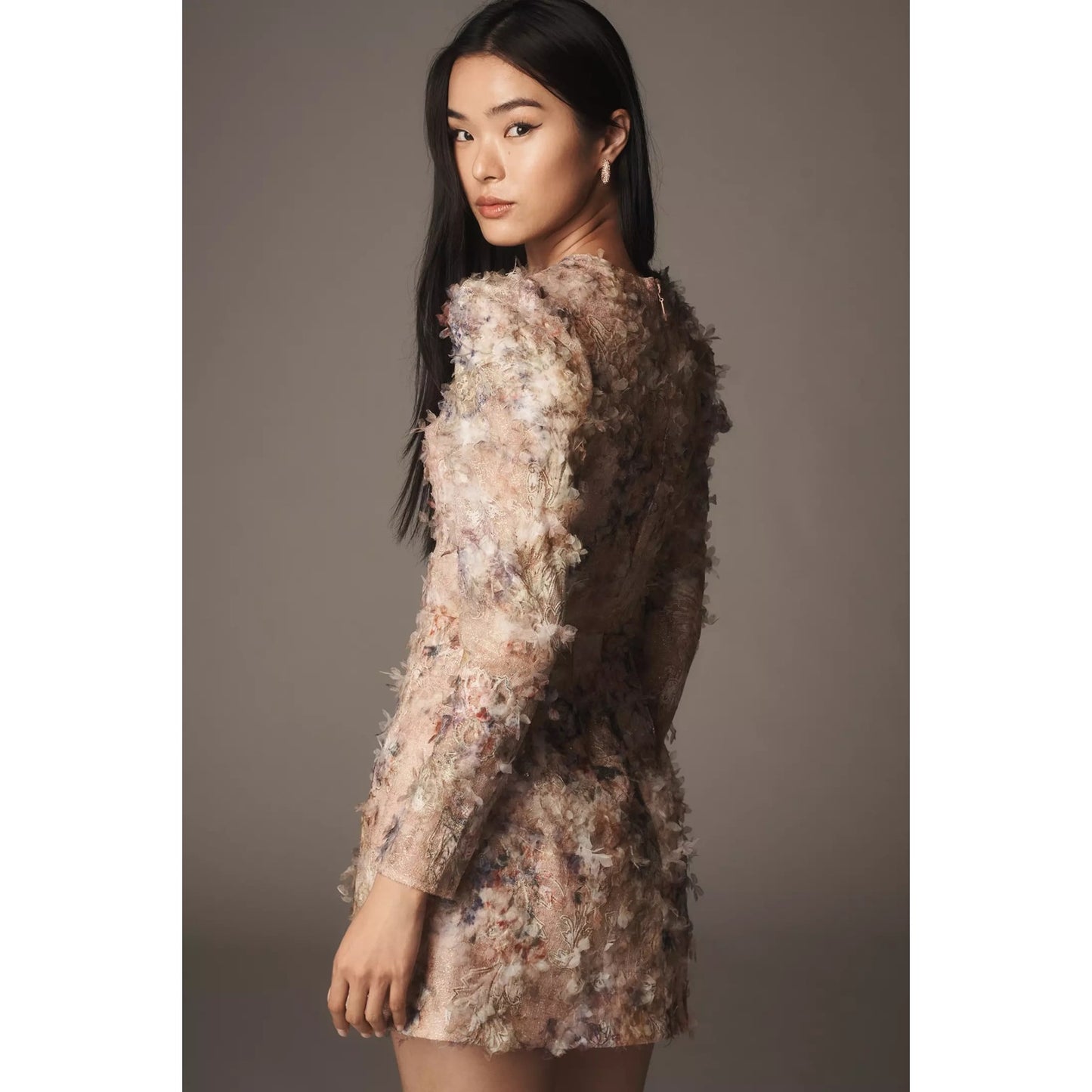 Helsi Gold Watercolor Irina Long-Sleeve High Neck Embellished Mini Dress sz XS