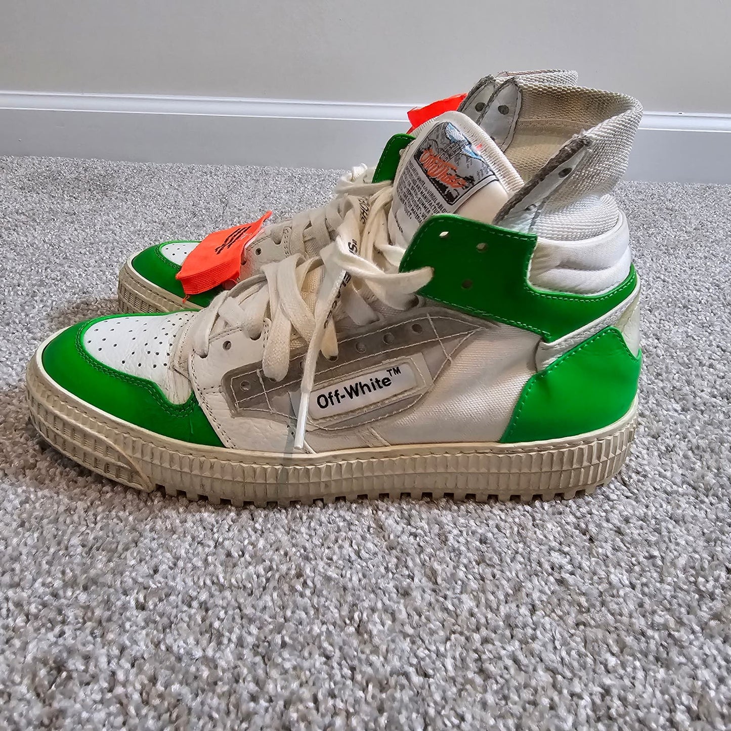 OFF WHITE Cup Sole 3.0 High Top White Canvas Leather Rubber Trim Sneakers Sz 38