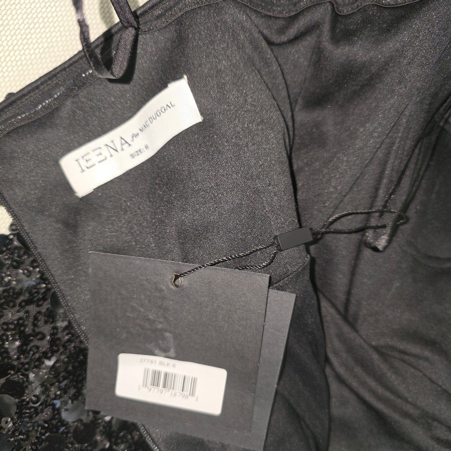 Ieena Mac Duggal Black Strapless Sequin Evening Gown With Bow Sz 6 NWT