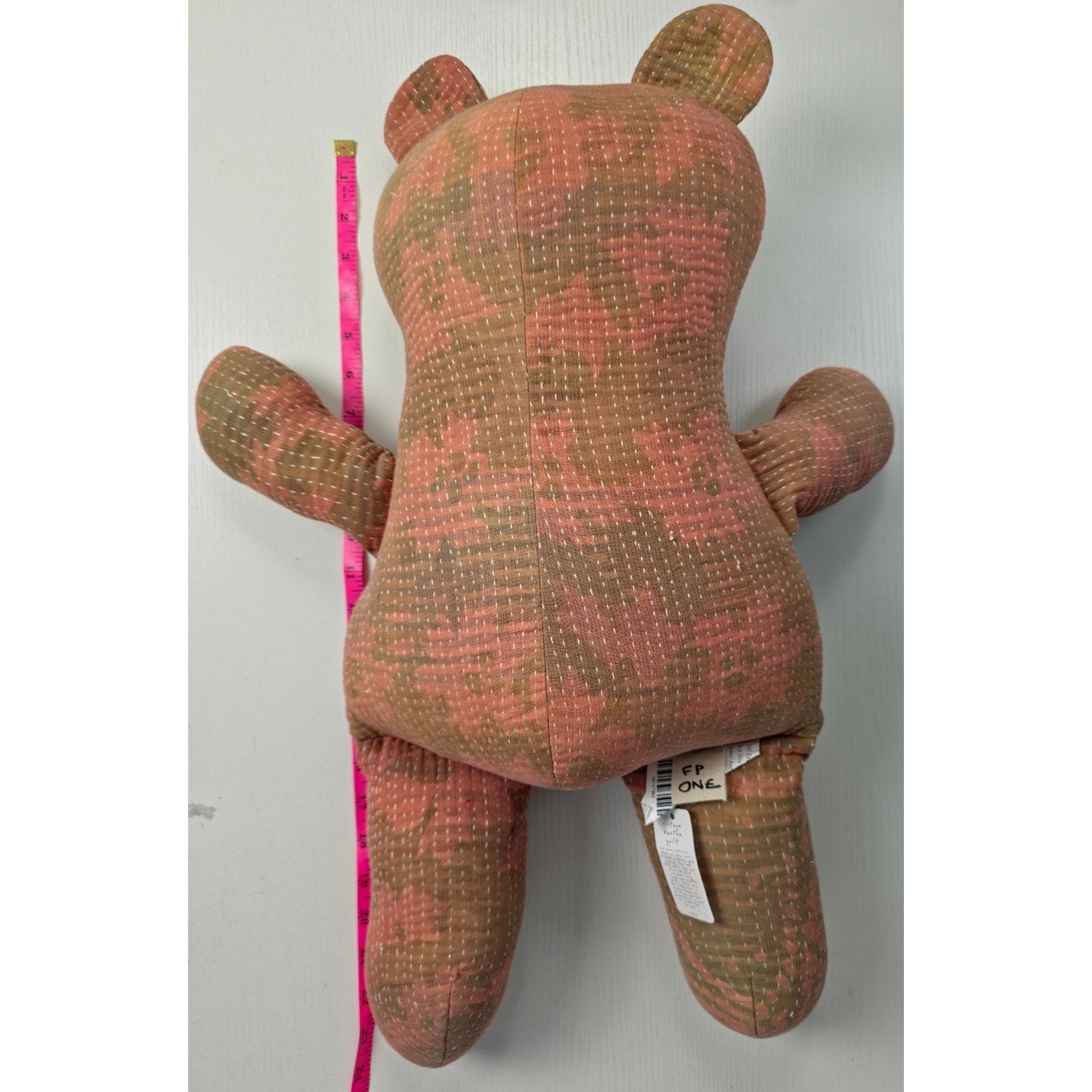 Free People Peach Green Camo Pattern hues Vintage Kantha Quilt Bear