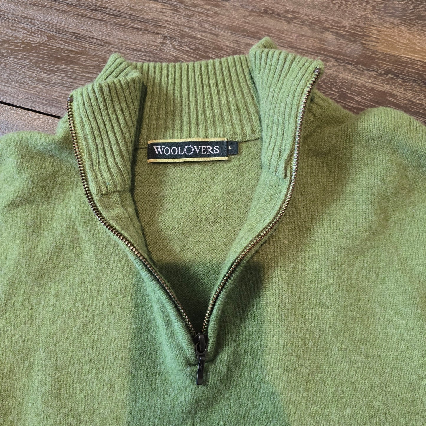 WOOLOVERS Woolmark Pure New Wool Men 100% Wool Green Zip Neck Sweater Sz L (786)