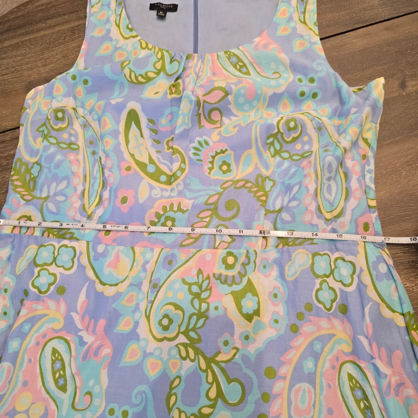 Talbots Voile Paisley Sleeveless Midi Dress Blue Pink Pastel Size 8P