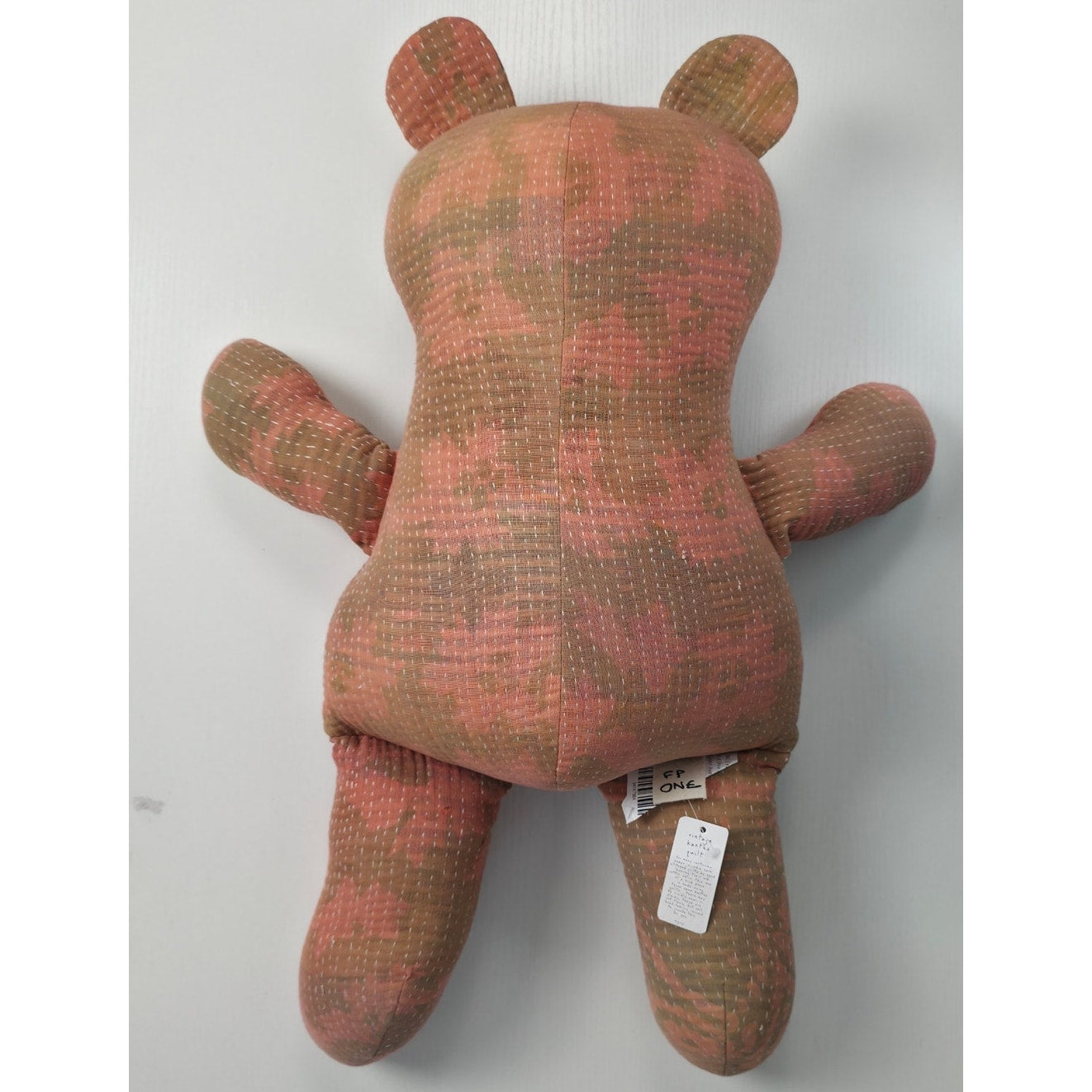 Free People Peach Green Camo Pattern hues Vintage Kantha Quilt Bear