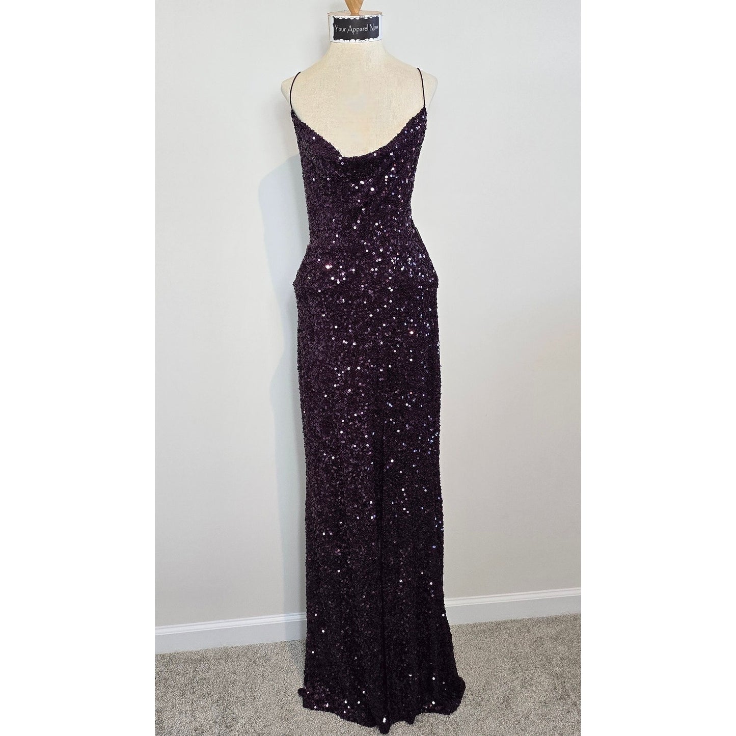 Plum Esperanza Formal Sleeveless A-line Front Slit Sequin Long Dress Sz XS (759)