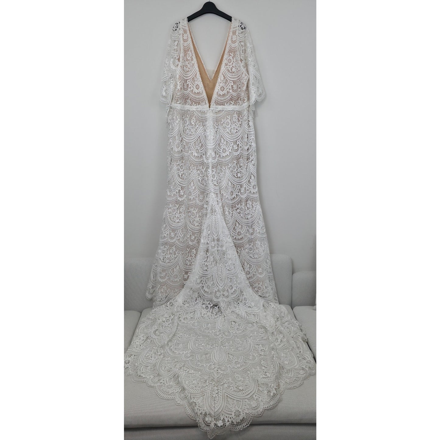 BHLDN Rish Haleh Flutter-Sleeve Lace V-Neck Fit & Flare Wedding Gown 22W NWT